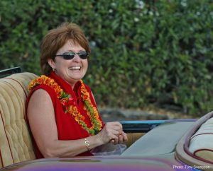 Ironman Triathlon World Championship Race Director Sharron Ackles at the 2002 Ironman Parade of Nations. Photo by Tony Svensson