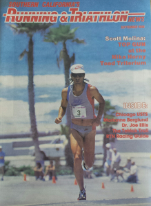 'The Terminator' on the cover on Running & Triathlon News, September 1986, after winning the first Nike Horny Toad Triterium