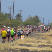 Rush hour on the run course…Yes, it is as hot as it looks